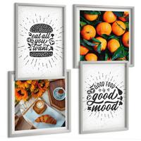 BILDER SET 4er Set - 50x50 cm & 40x60 cm Silberner Rahmen - Juicy Oranges Kitchen - Silberfarben, Kunststoff (50/50cm) - TULUP