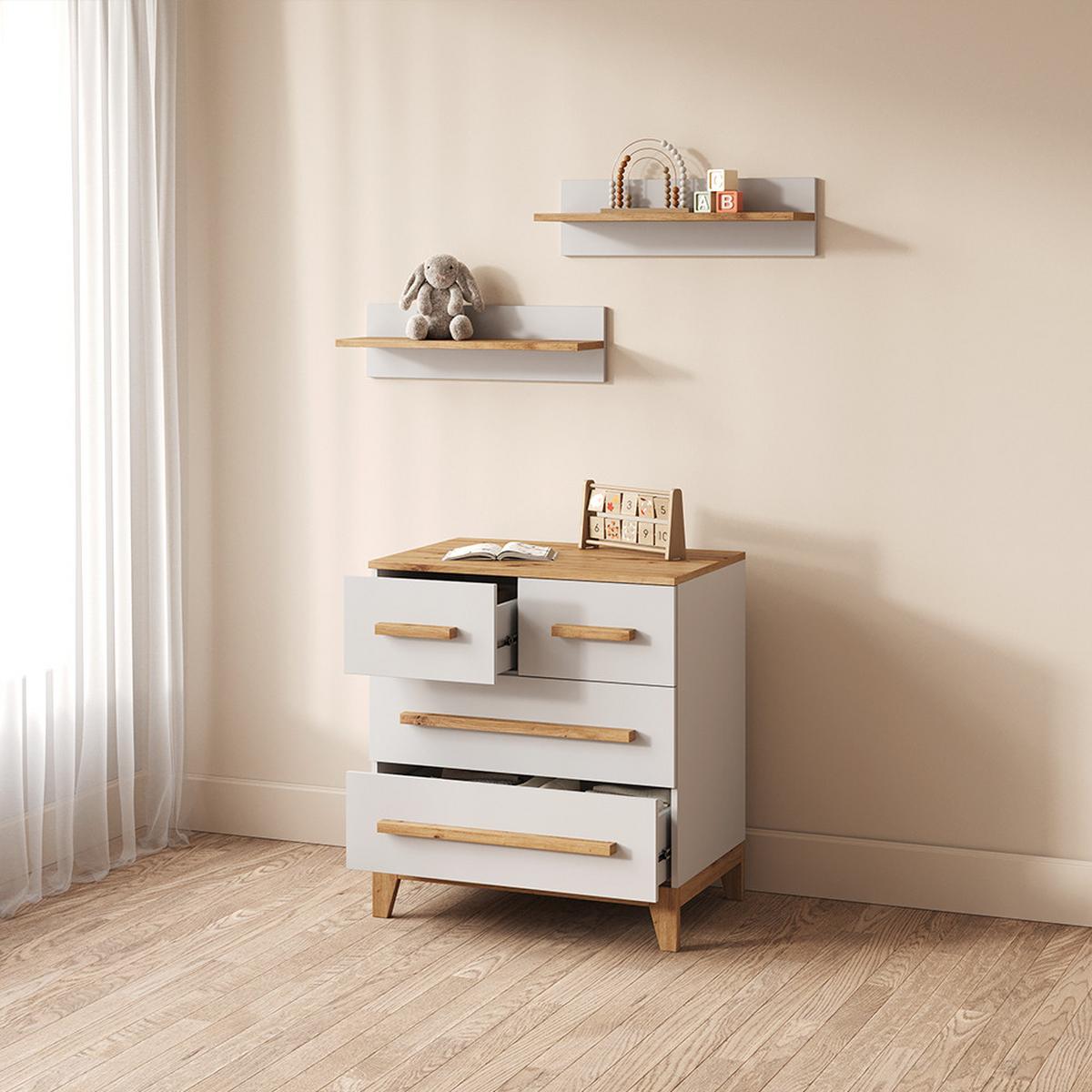 WANDREGAL KINDERZIMMER Mailo Weiß/Artisan 70 x 20 cm - Weiß/Eiche Artisan, Holzwerkstoff (70/20/18.4cm) - Livinity®