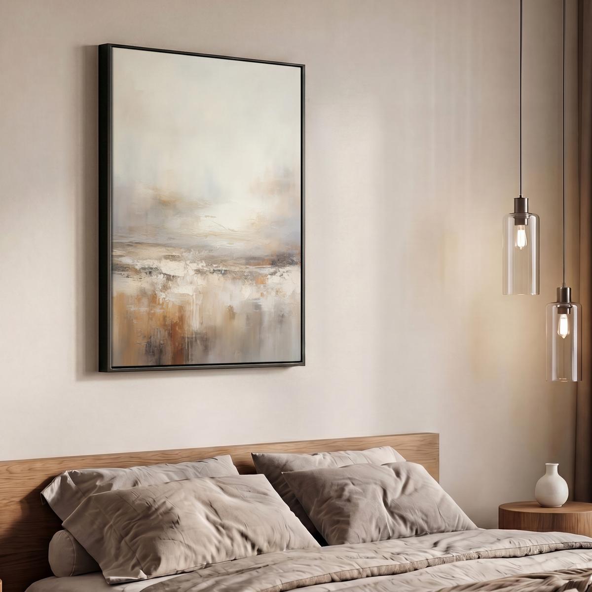 LEINWAND Bilder mit Rahmen - Kunst - Industriell - Grau - Braun - Abstrakt - 70x100 - Sandfarben, Textil (70/100cm) - MuchoWow