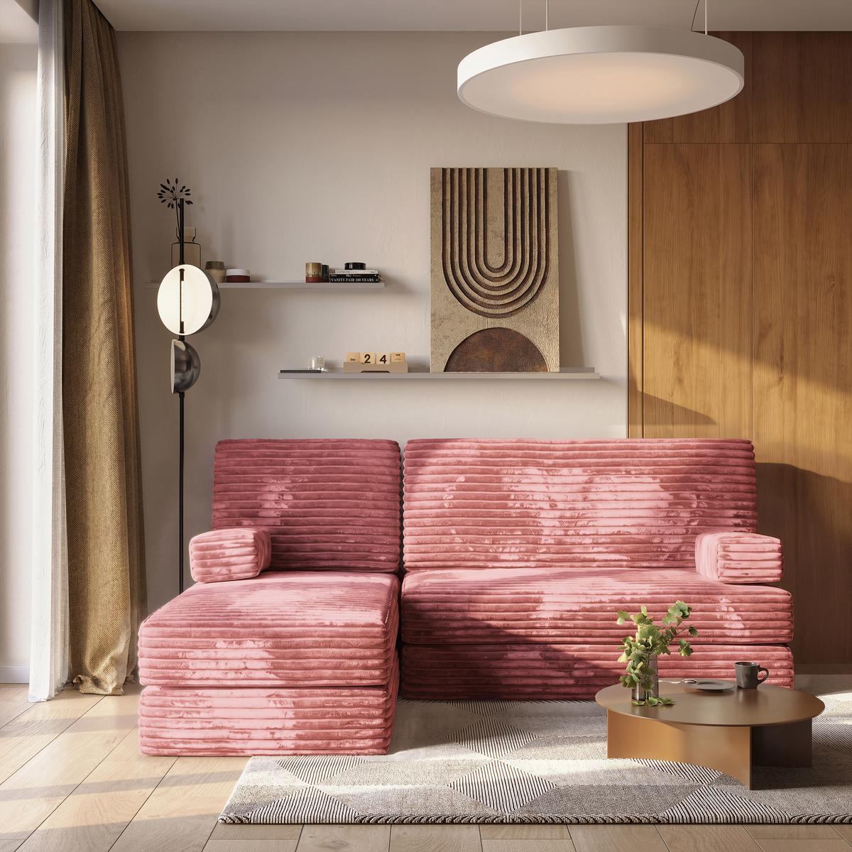ECKSOFA NOTIA modulares Boneless Sofa mit Schlaffunktion Rosa Kordstoff - Rosa, Textil (200/120cm) - MASSENO