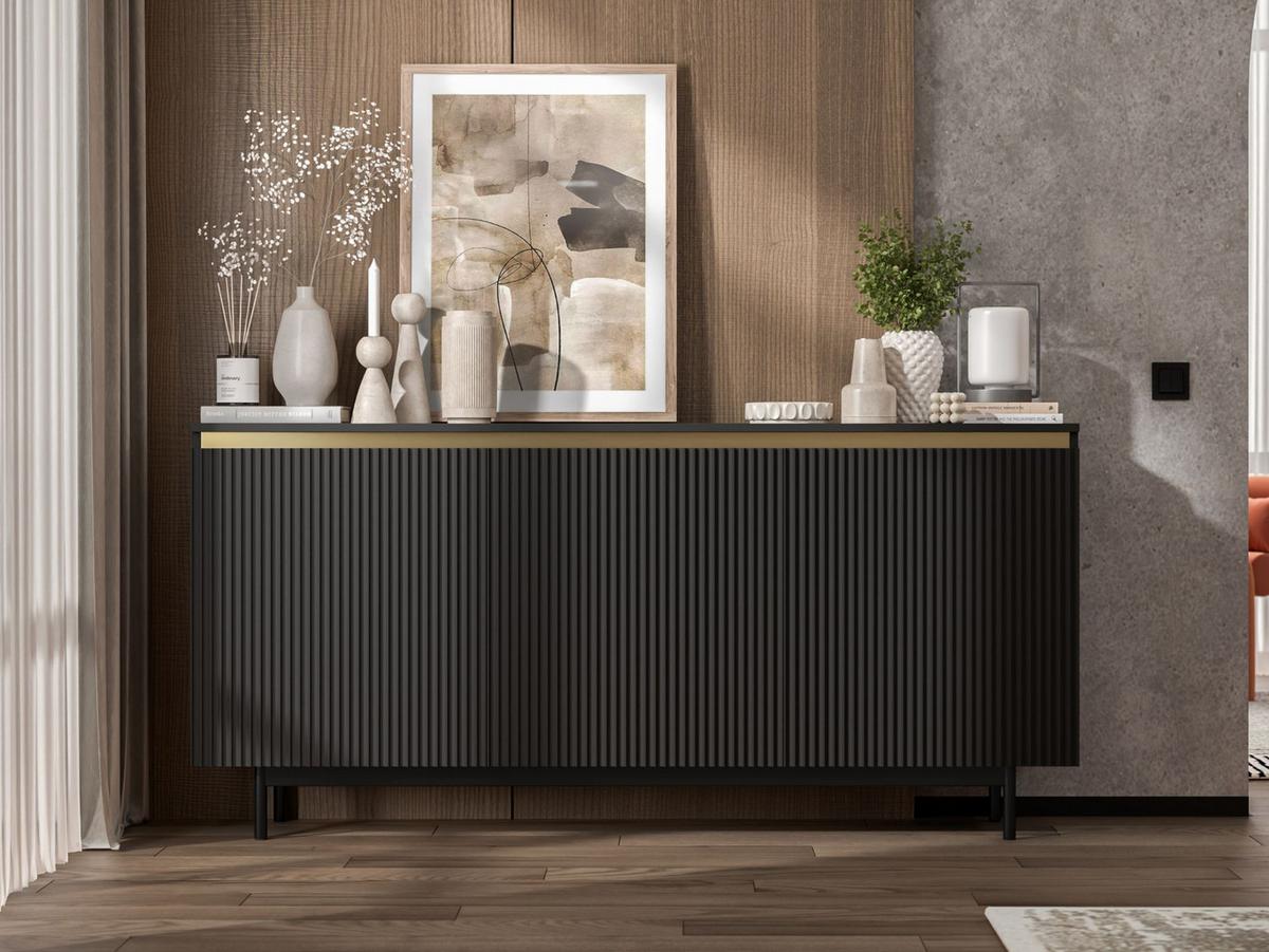 KOMMODE Selene 3D Schwarz matt 167 cm mit schwarzem Metallrahmen - Schwarz, Holzwerkstoff/Metall (166.8/79/35cm) - Meble Lindner