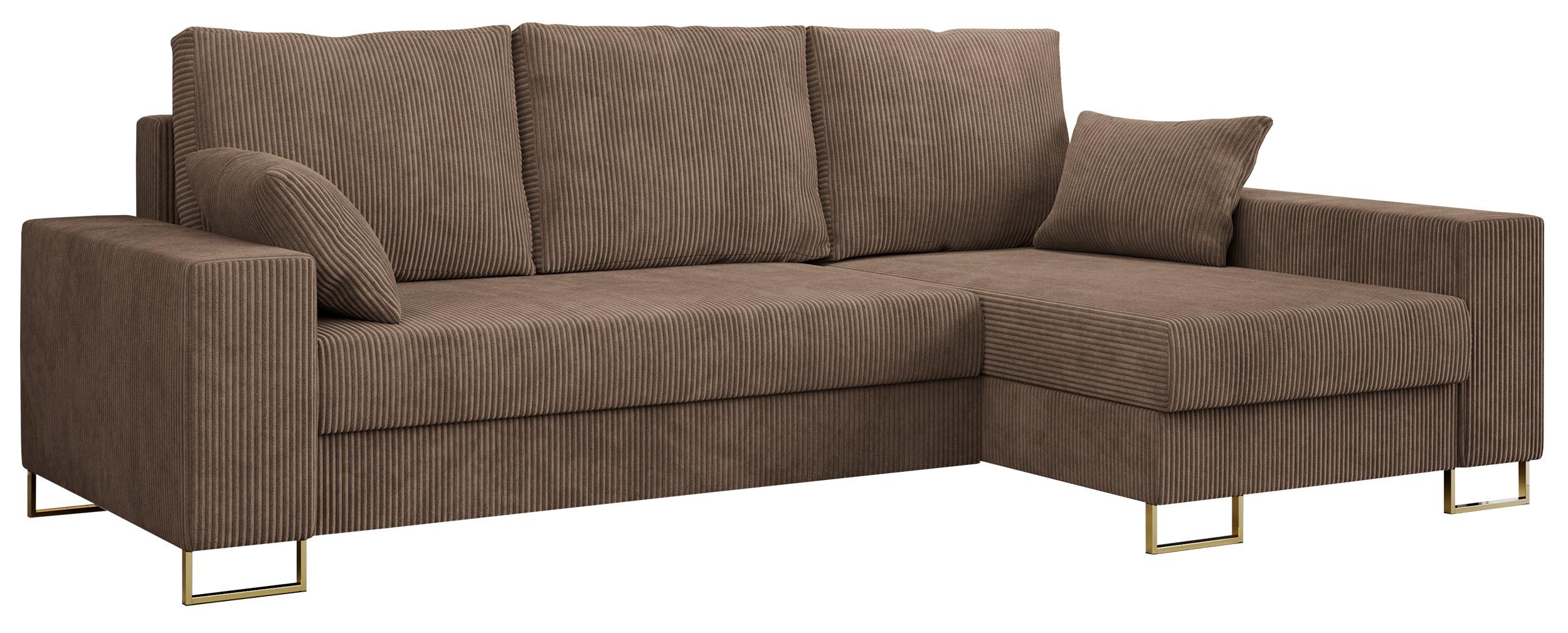 ECKSOFA Dorian Cord Hellbraun - Hellbraun/Goldfarben, Textil/Metall (242/138cm) - MKS