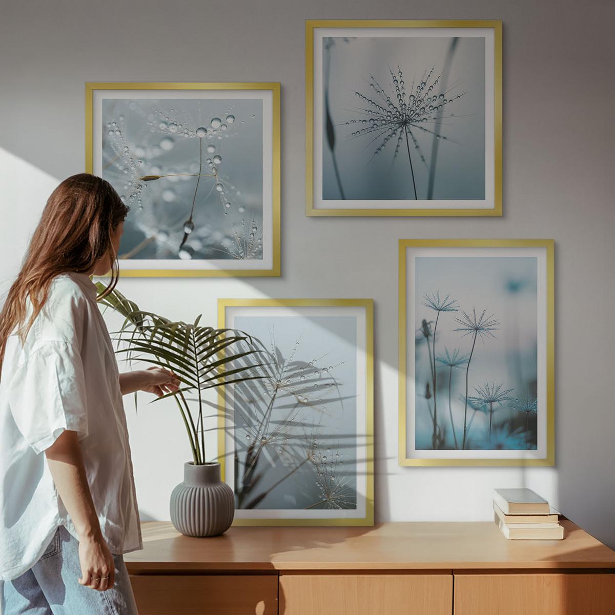 BILDER SET 4er Set - 50x50 cm & 40x60 cm Goldrahmen - Löwenzahn-Wassertropfen - Goldfarben, Kunststoff (50/50cm) - TULUP