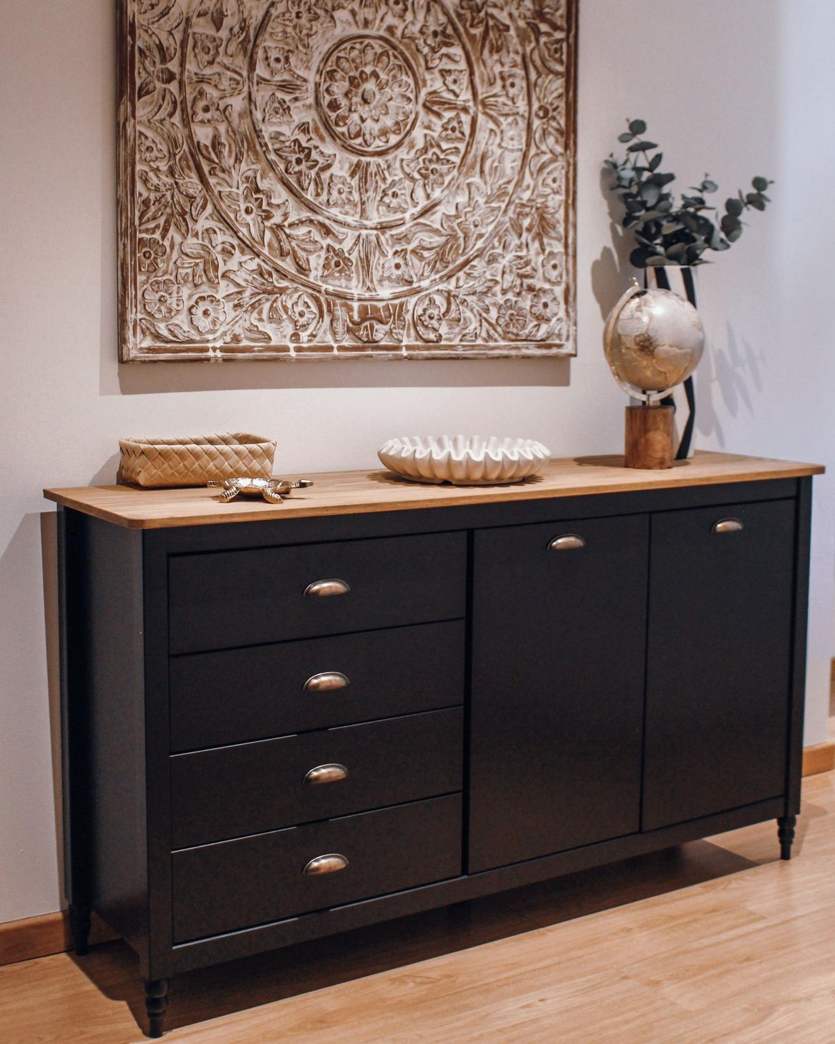 SIDEBOARD mit 2 Türen Kiefernholz Schwarz Shillington - Schwarz, Holz (150/83/40cm) - Beliani