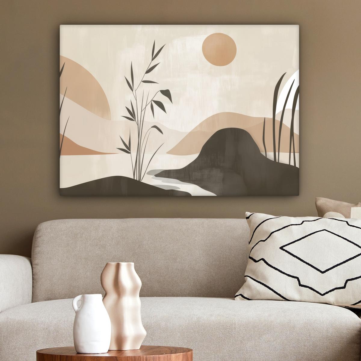 LEINWANDBILD Japandi - Landschaft - Beige Wandbilder 80x60 cm - Cognac, Textil (80/60cm) - MuchoWow