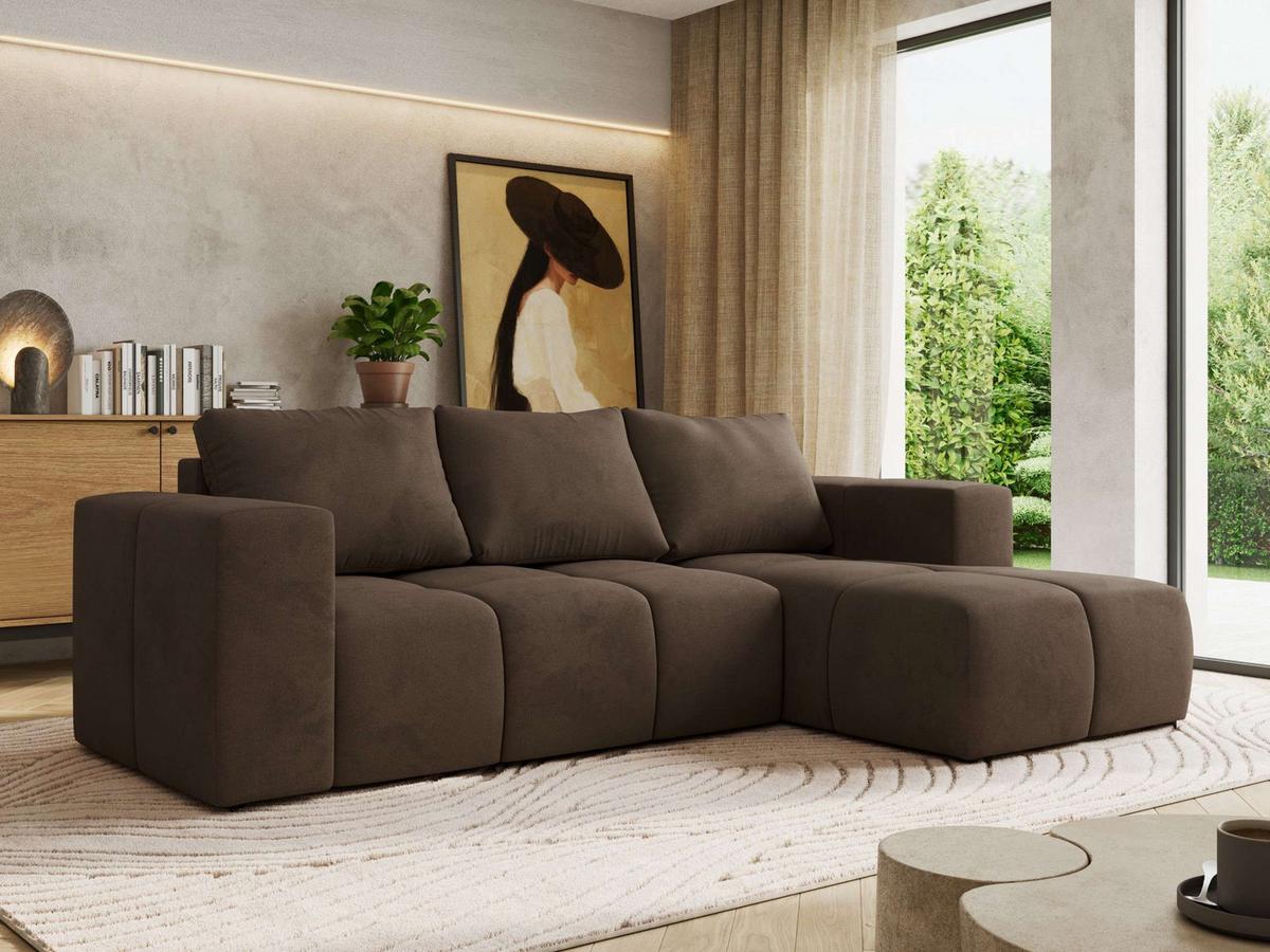 ECKSOFA MONIVA Braun Velvet - Rechts - Schwarz/Braun, Kunststoff/Textil (266/164cm) - MKS