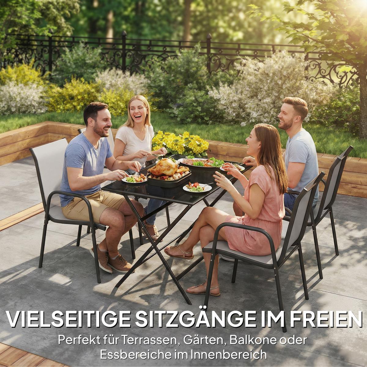 GARTENSTÜHLE 4er Set Metall Netzstoff Hellgrau - Hellgrau, Textil/Metall (51/87/69cm) - Outsunny