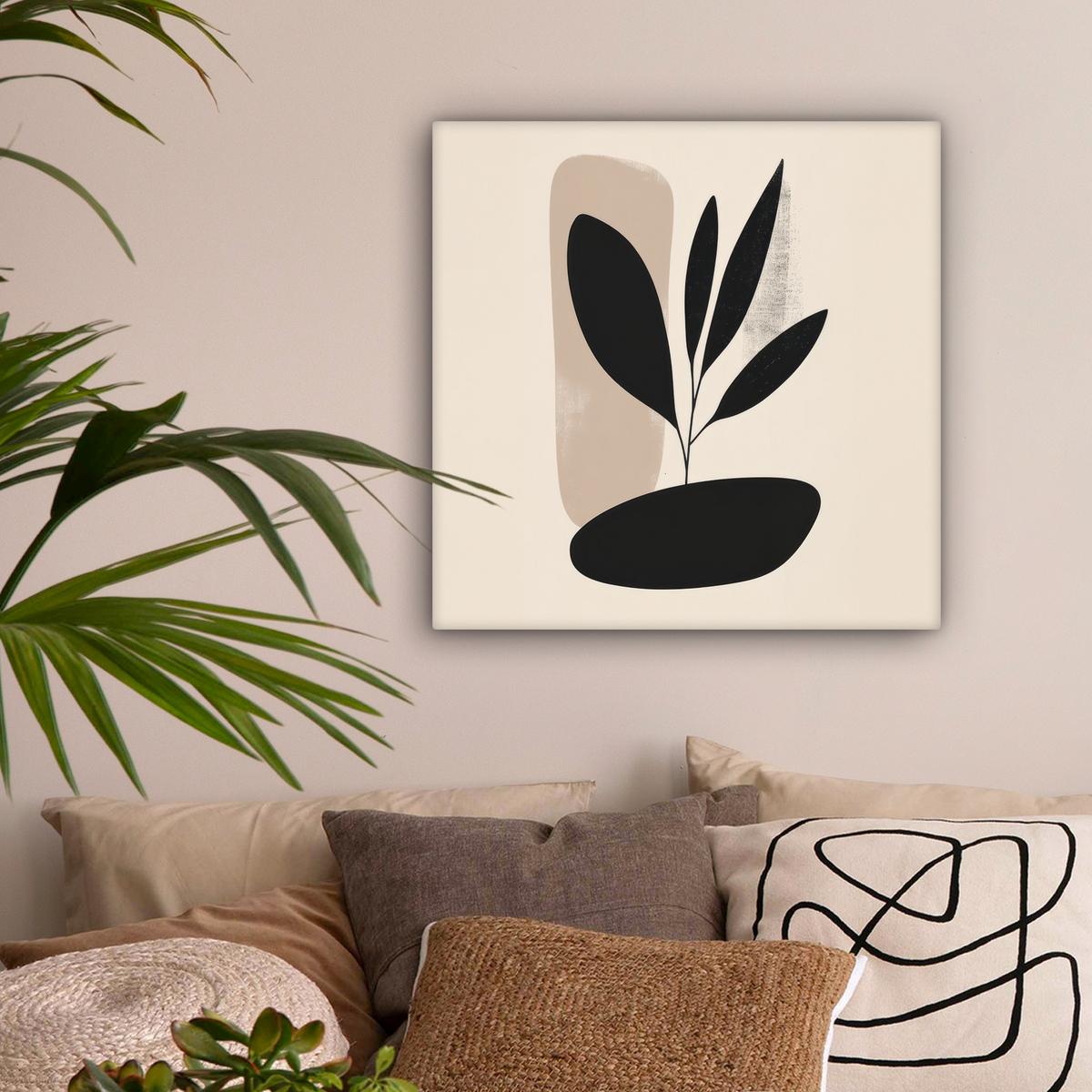 LEINWANDBILD Pflanze - Beige - Japanisch Wandbild Wohnzimmer 50x50 cm - Schwarz, Textil (50/50cm) - MuchoWow