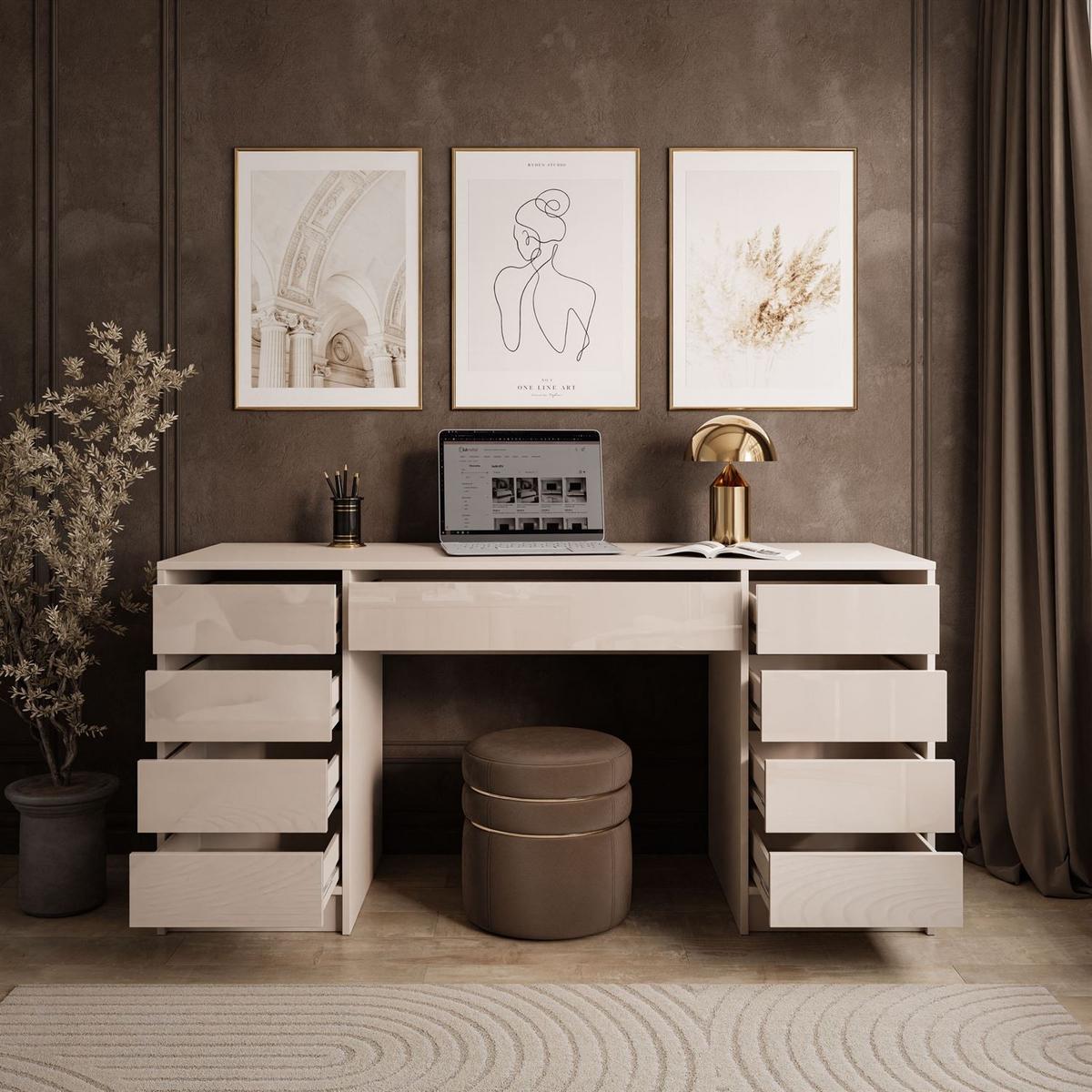 SCHREIBTISCH MADA DOUBLE mit Schubladen kaschmir - Kaschmir, Holzwerkstoff (55/152/75cm) - Lookway