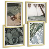 BILDER SET 4er Set - 50x50 cm & 40x60 cm Goldrahmen - Tropische Pflanzen für den Urlaub - Goldfarben, Kunststoff (50/50cm) - TULUP