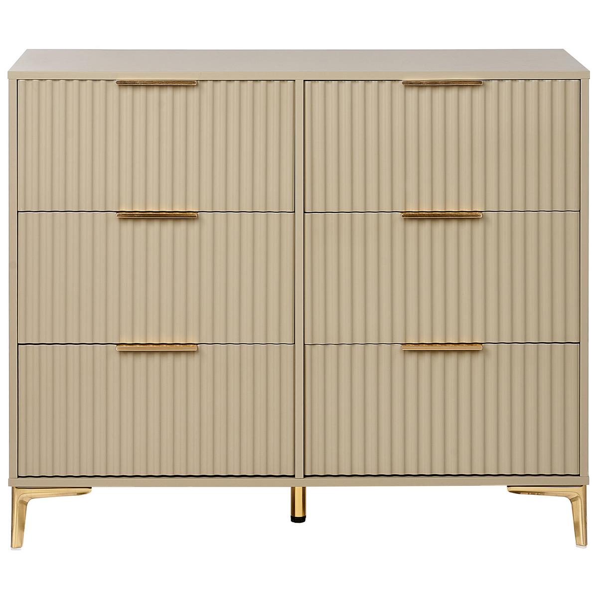 KOMMODE mit 6 Schubladen Beige Walcott - Beige, Holzwerkstoff (108/89/40cm) - Beliani