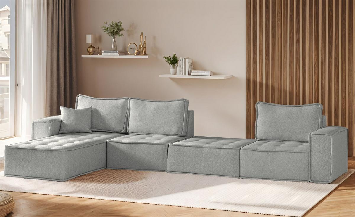POLSTERHOCKER Sande In Alpine - Hellgrau, Holzwerkstoff/Textil (90/38/90cm) - Fun Möbel