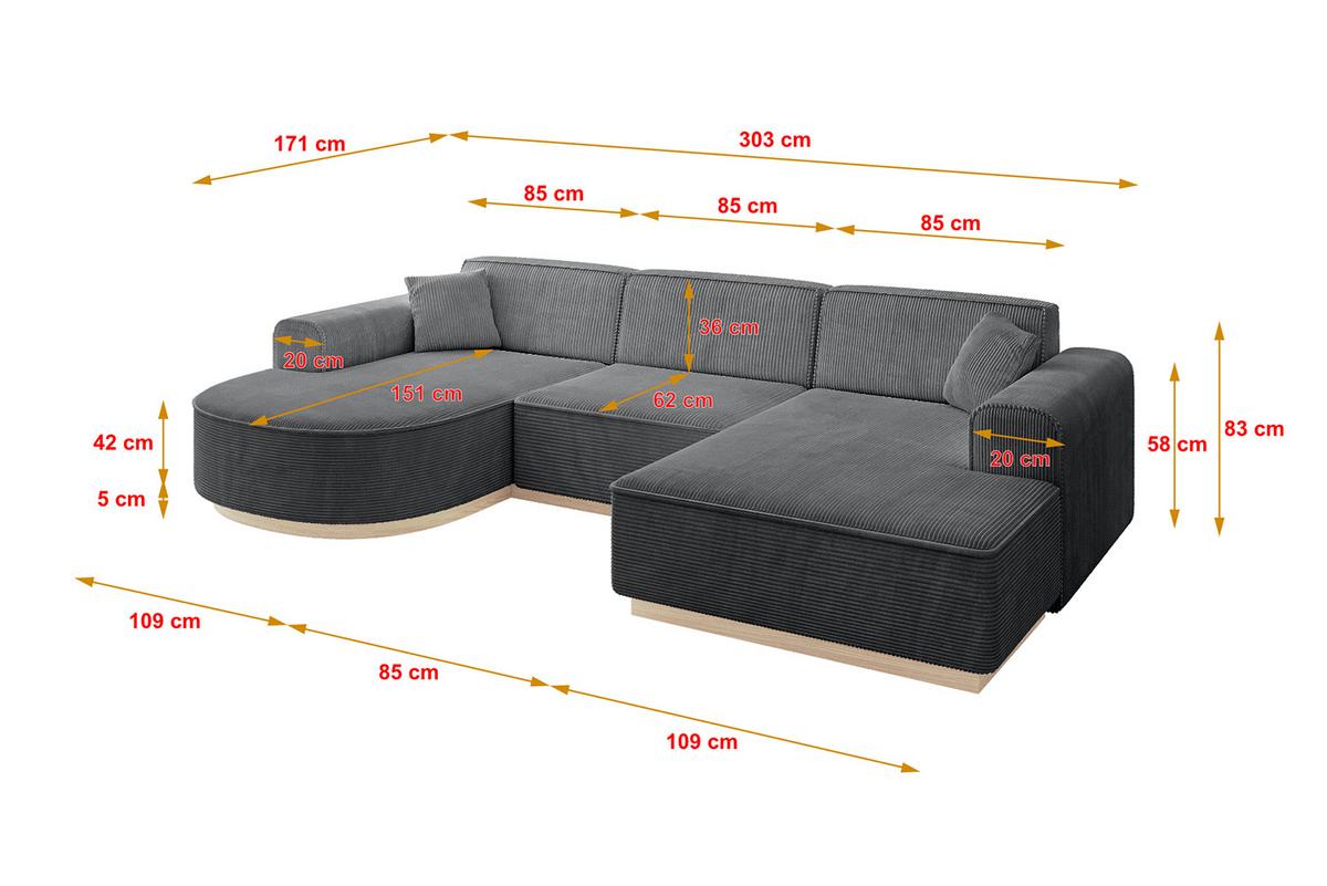 WOHNLANDSCHAFT ARRIO-U1 303x171x83 cm Dunkelgrau - Dunkelgrau, Holzwerkstoff/Textil (303/83/171cm) - ALTDECOR
