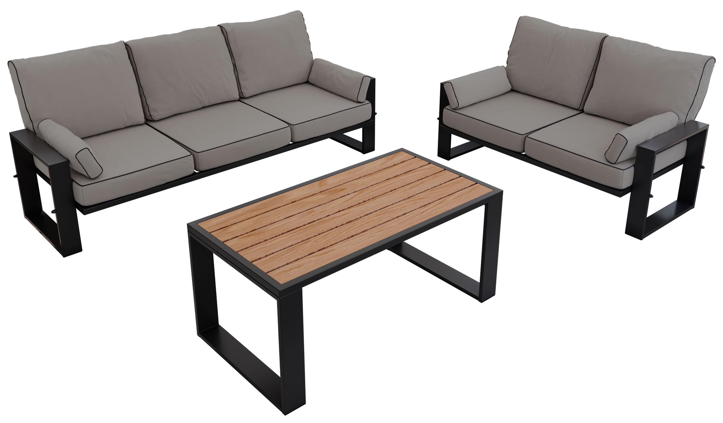 GARTENMÖBEL-SET ELBA: 1x Tisch, 2x Sofa - Grau - Grau, Textil - MKS