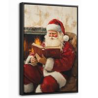LEINWAND Bilder mit Rahmen - Weihnachten - Weihnachtsmann - Winter - Open Fireside - 40x60 - Dunkelrot, Textil (40/60cm) - MuchoWow