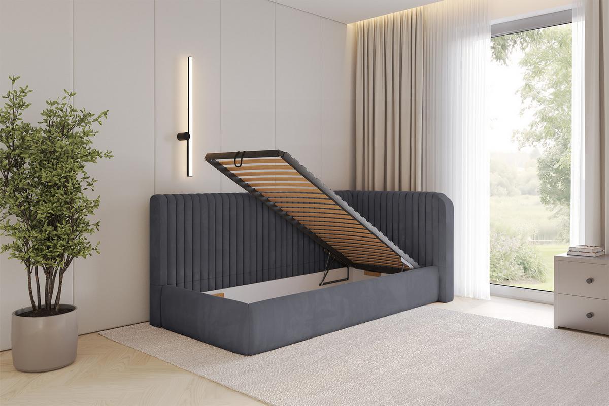 EINZELLBETT Jugendbett mit Bettkasten und Matratze H3/H4, Links - AURY 90x200 Dunkelgrau - Dunkelgrau, Holzwerkstoff/Textil (90/200cm) - ALTDECOR