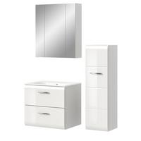 BADMÖBEL-SET weiß Hochglanz 3-teilig 105 cm, Komplettset inklusive Waschbecken - Weiß Hochglanz/Silberfarben, Glas/Holzwerkstoff (105/185/46cm) - Inn.Furn