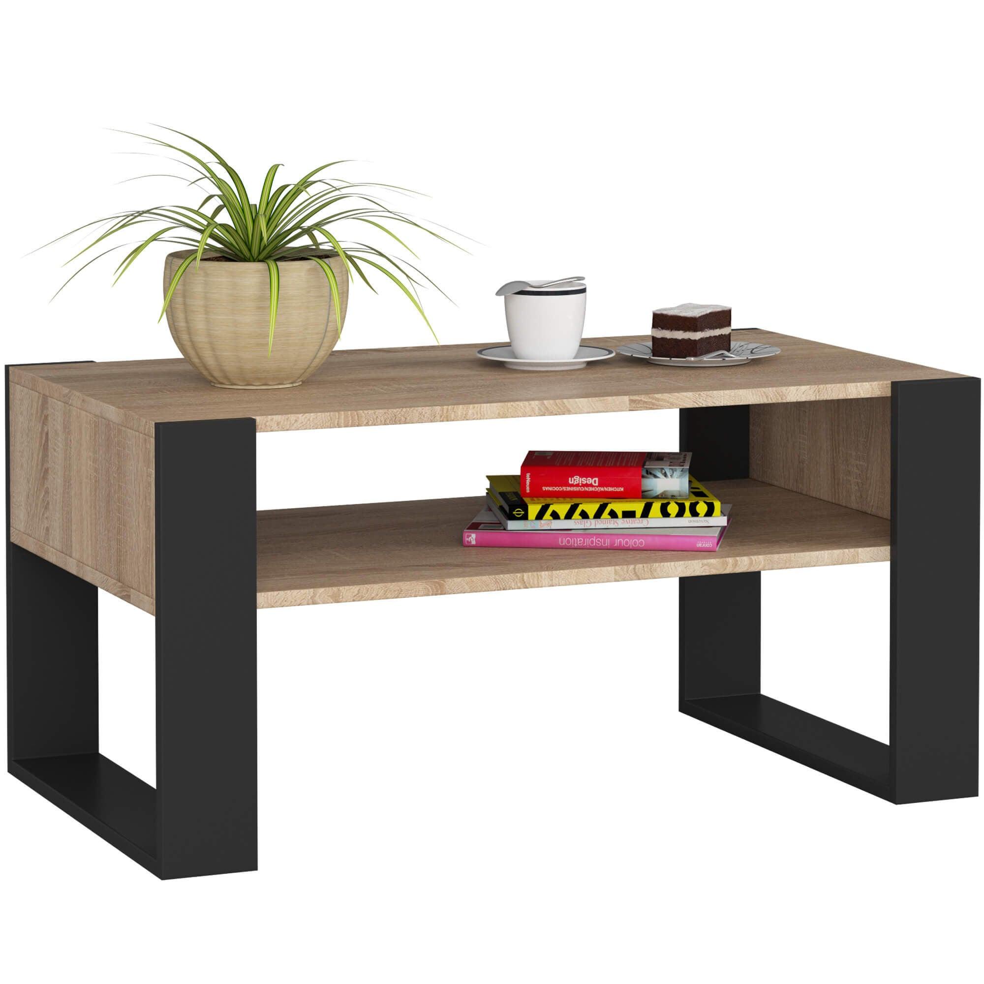 COUCHTISCH Eiche Sonoma, Schwarz 45/92/53 - Schwarz, Textil (53/92/45cm) - RAUMHIRSCH FURNITURE
