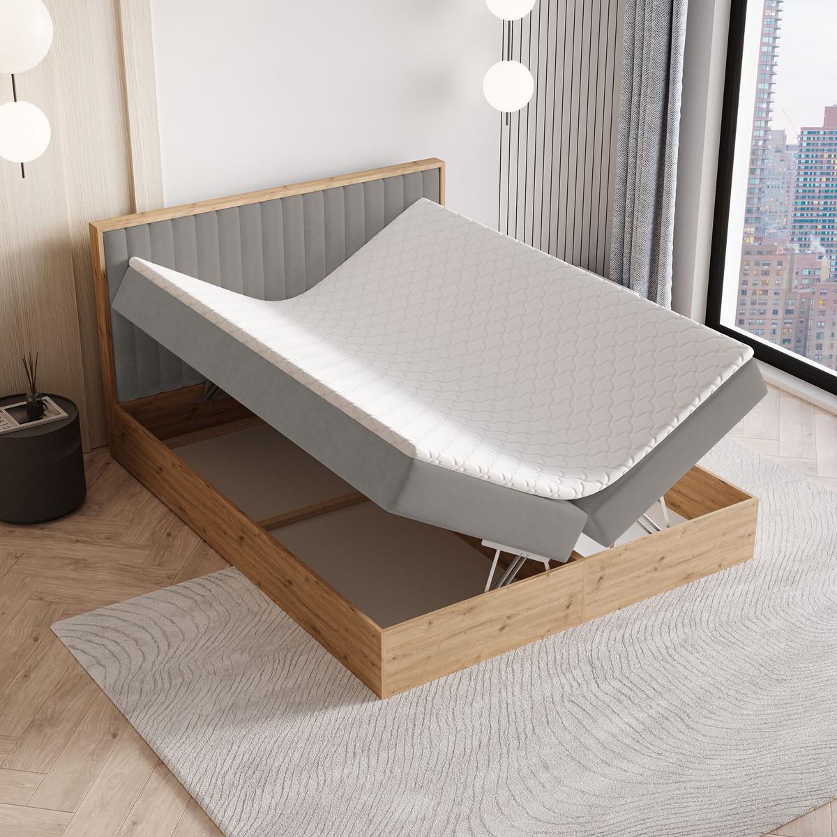 BOXBETT VARELI 140x200 cm mit Matratze und Topper - Grau - Grau, Holz (140/200cm) - MASSENO