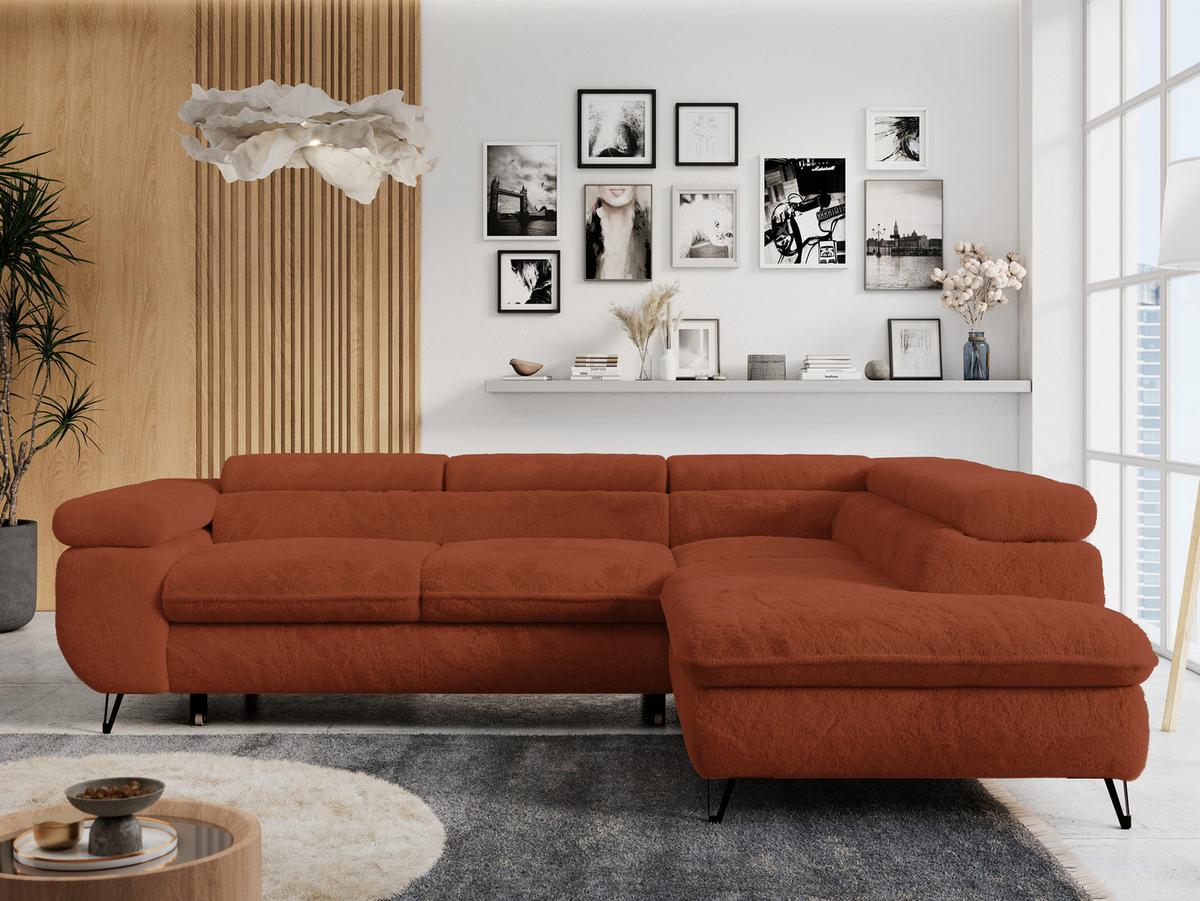 ECKSOFA PETER L Orange Plüsch - Rechts Seite - Schwarz/Orange, Textil/Metall (273/208cm) - MKS