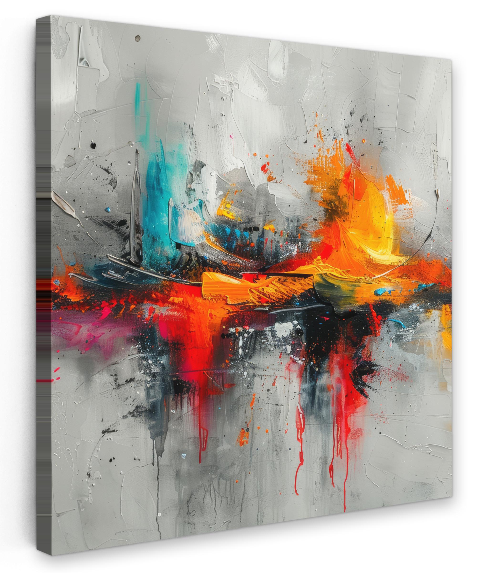 LEINWANDBILD Moderne Kunst - Orange - Grau - Abstrakt Wandbild Wohnzimmer 50x50 cm - Hellgrau, Textil (50/50cm) - MuchoWow