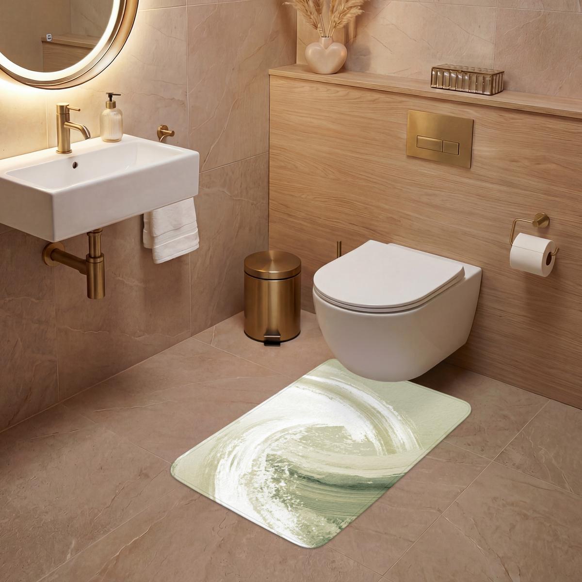 WC-VORLEGER Abstrakt - Pinselstriche - Wellen - Grün WC Teppich 50x80 cm - Mintgrün, Textil (50/1cm) - OnlyWow