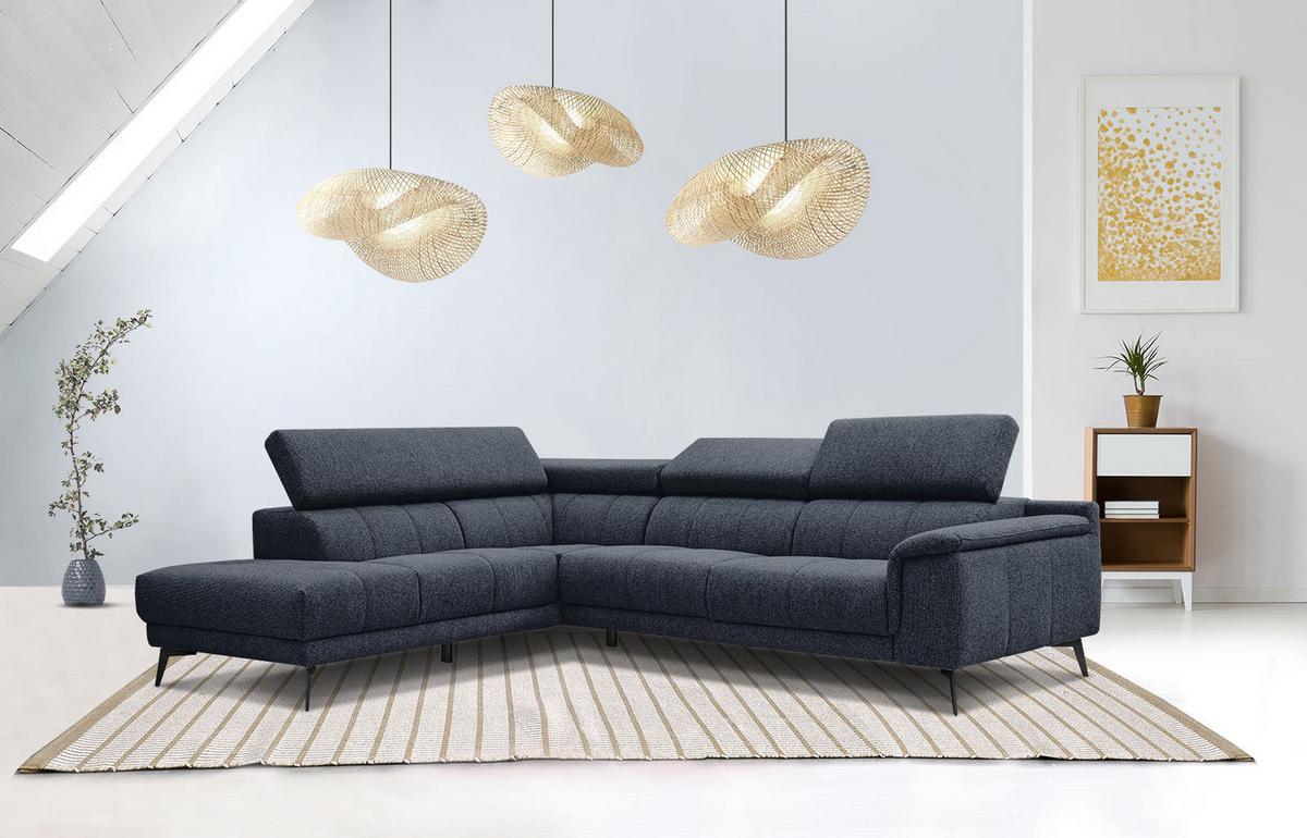 ECKSOFA FIERO 5-Sitzer, dunkelblau - Schwarz/Dunkelblau, Holzwerkstoff/Textil (158/269cm) - Wozimo