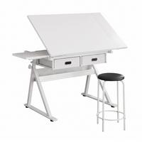 SCHREIBTISCH Zeichentisch Höhenverstellbar Neigbar Weiß inkl Hocker & Schubladen - Weiß, Holzwerkstoff (60/98/68cm) - Urban Meuble