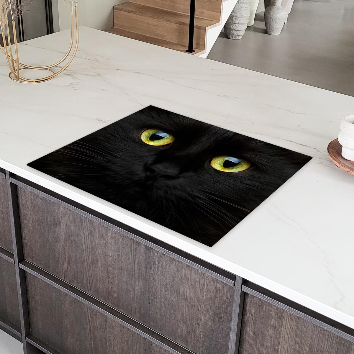 HERDABDECKPLATTE Katze - Augen - Gelb - Schwarz Induktionsmatte 77x59 cm - Schwarz, Kunststoff (77/59/0.2cm) - MuchoWow