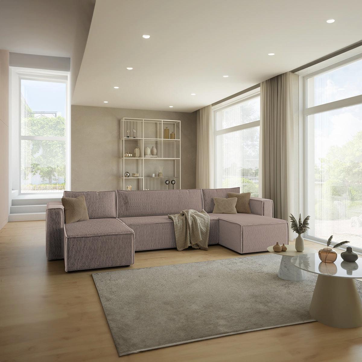 PANORAMASOFA Ezekiel 5 Sitzplätze Taupe - Taupe, Holz (309/73/145cm) - Petits-meubles