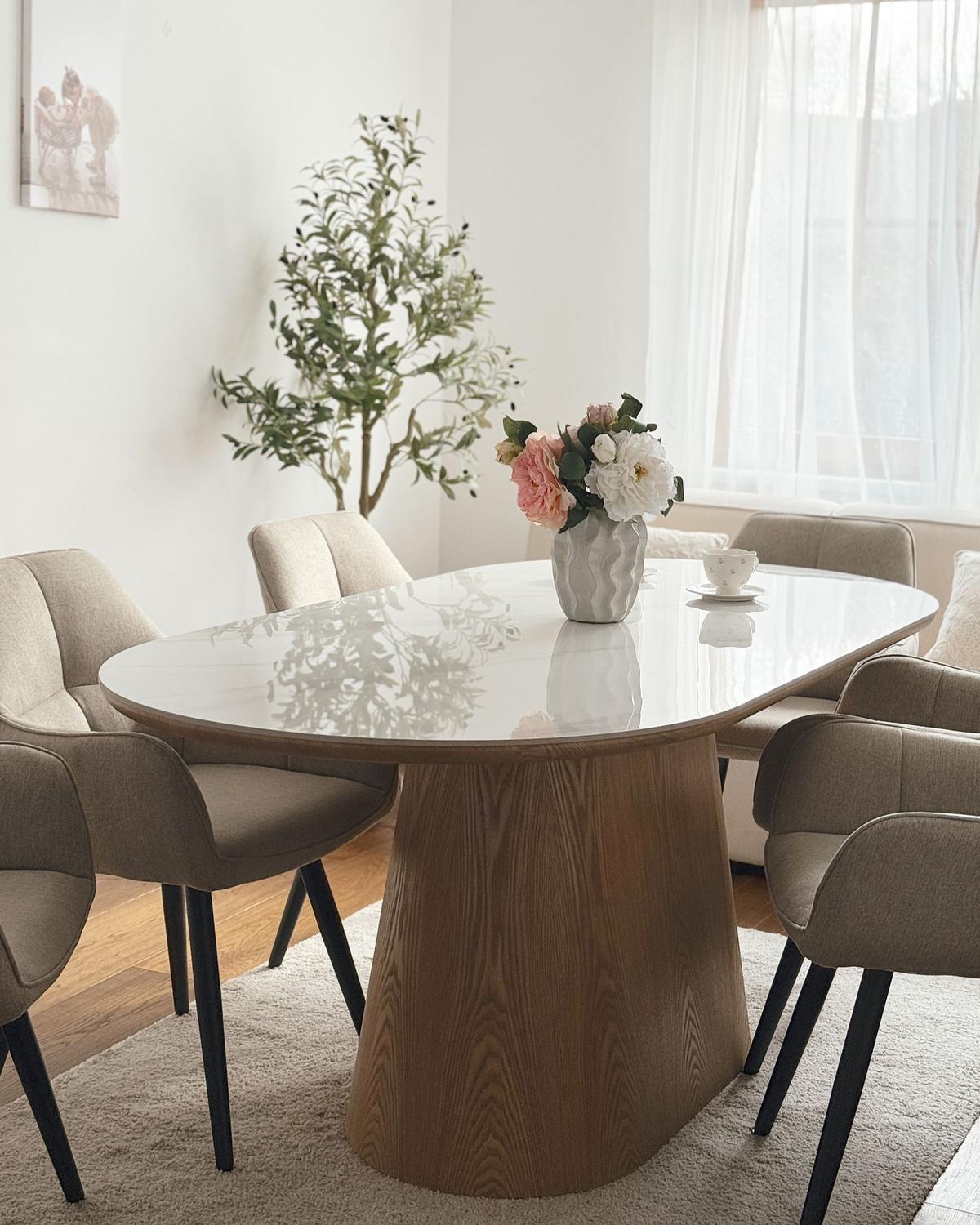 ESSTISCH Weiß Lockhart - Weiß/Braun, Stein (180/90/76cm) - Beliani