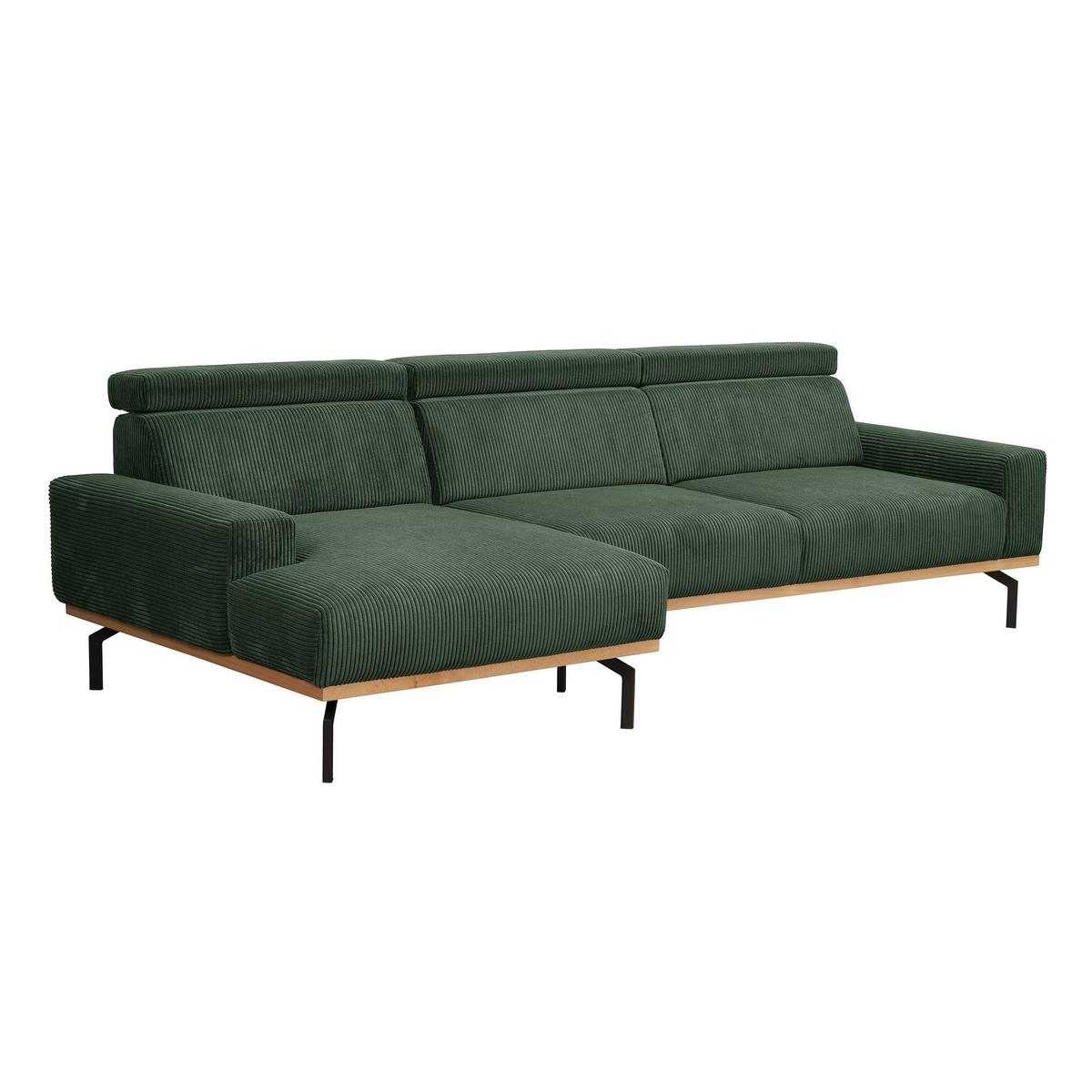 ECKSOFA mit Longchair links Katrien Cordstoff dunkelgrün - Dunkelgrün, Kunststoff (135/280cm) - 58aufmkessel