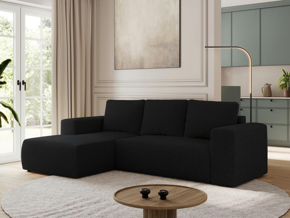 ECKSOFA TRENTINO L Schwarz Boucle - Links - Schwarz, Kunststoff/Textil (266/164cm) - MKS