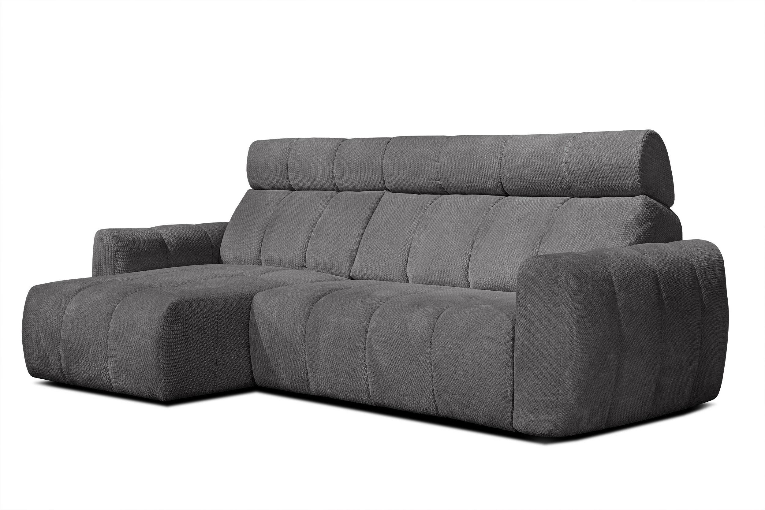 ECKSOFA KIMI 3-Sitzer, ausziehbarer Sitz, verstellbare Kopfstützen, dunkelgrau - Anthrazit/Schwarz, Holzwerkstoff/Textil (270/160cm) - Wozimo