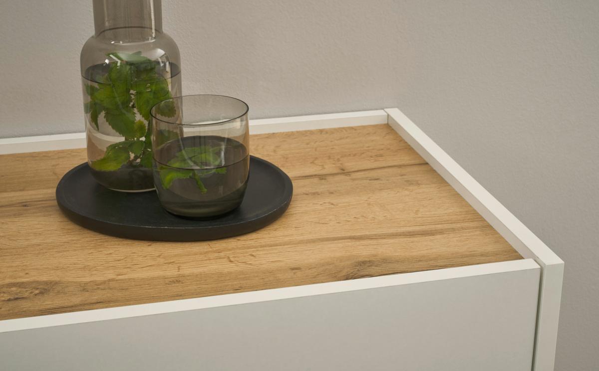 WOHNWAND weiß, Eiche Wotan 4-teilig 320 cm, Schrankwand mit Sekretär - Eiche Wotan/Schwarz, Glas/Holzwerkstoff (320/170/40cm) - Furn.Design