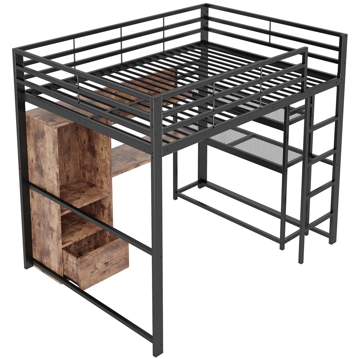 HOCHBETT metall schwarz 140x200cm mit schreibtisch led - Schwarz, Holzwerkstoff (140/200cm) - Urban Meuble