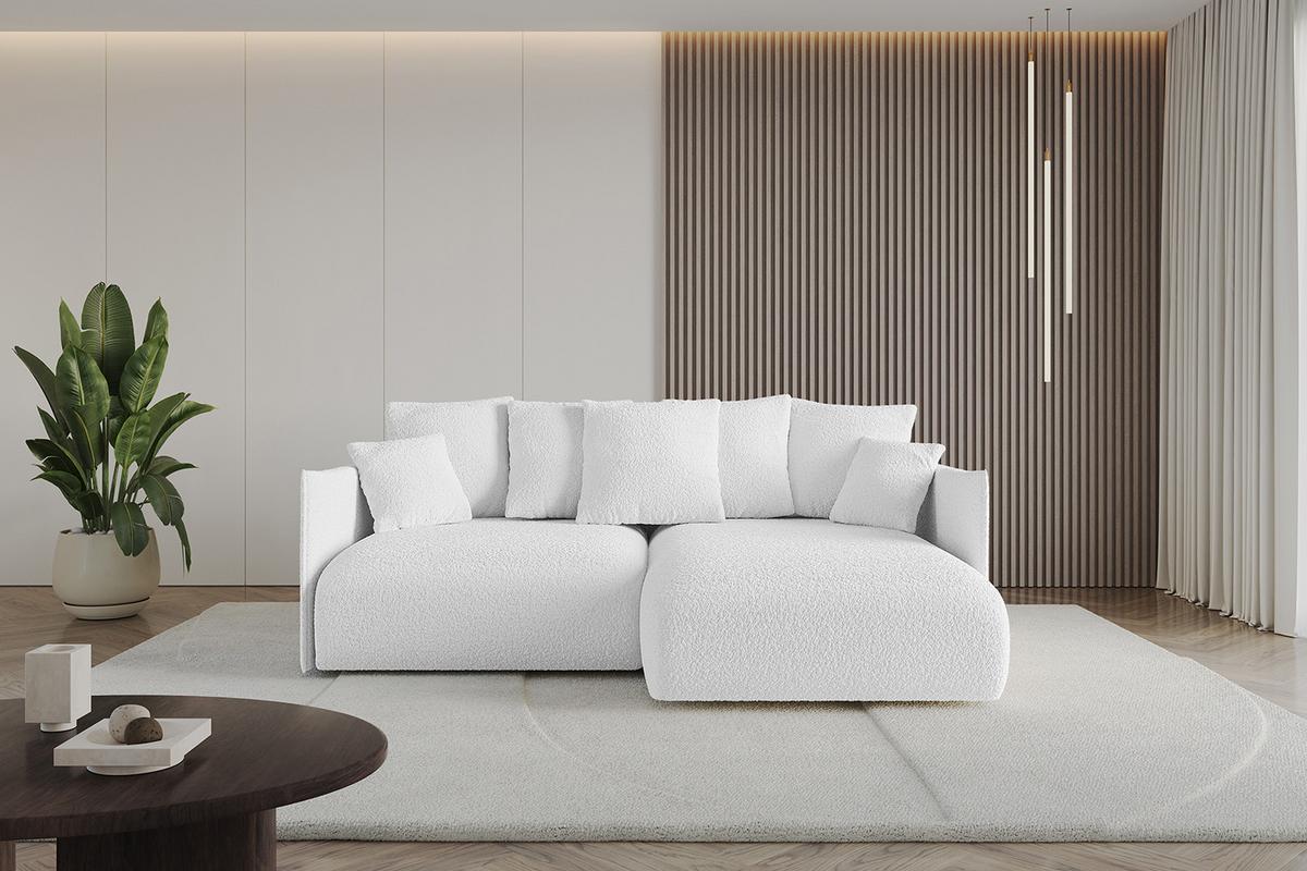 ECKSOFA Ottomane rechts ONESK-L 216x177x72 Weiß Bouclé - Weiß, Holzwerkstoff/Kunststoff (177/216cm) - ALTDECOR