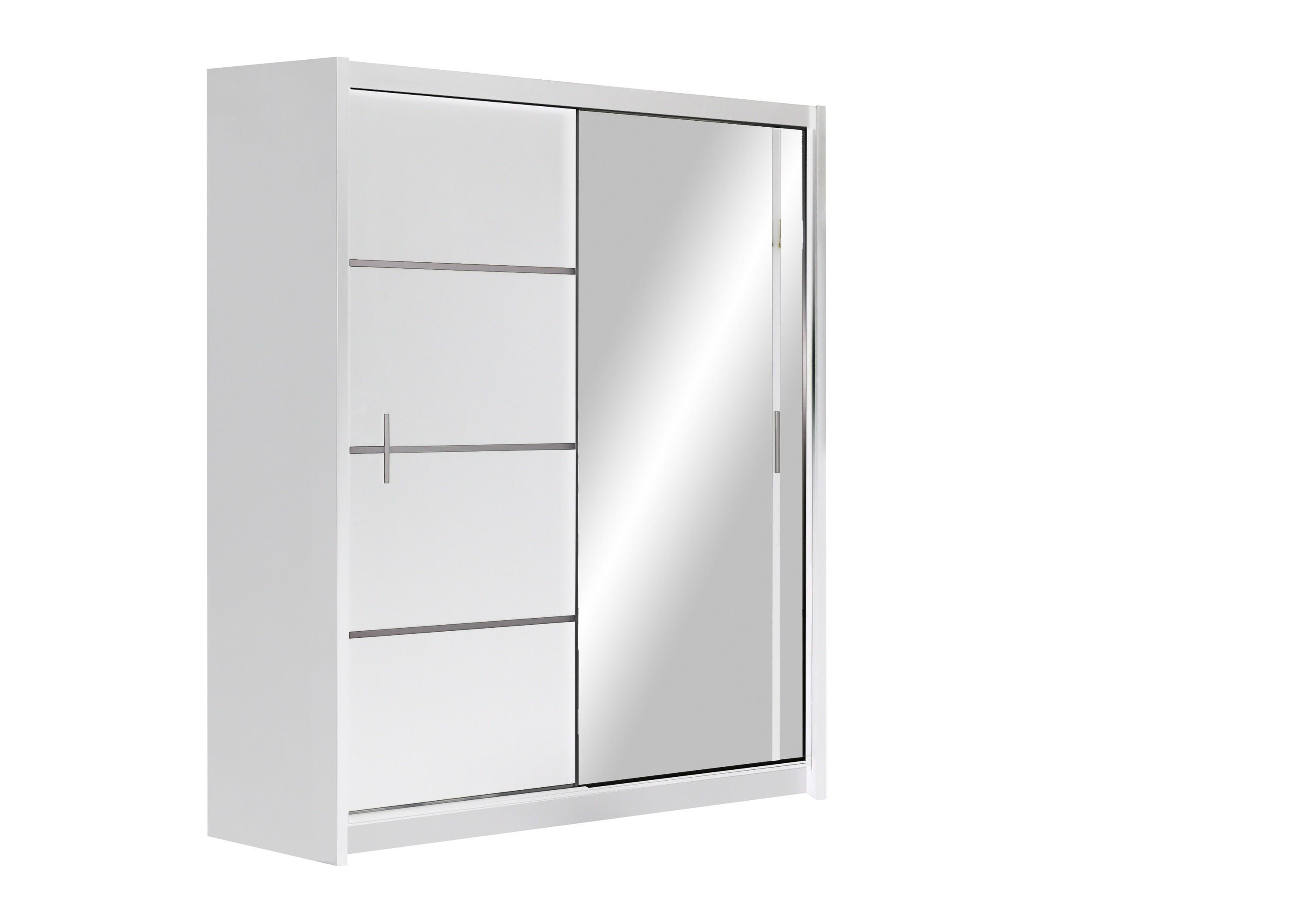 SCHWEBETÜRENSCHRANK NASUS 203/215/61 cm 2-türig mit Spiegel Weiß - Weiß, Holzwerkstoff (203/215/61cm) - MASSENO