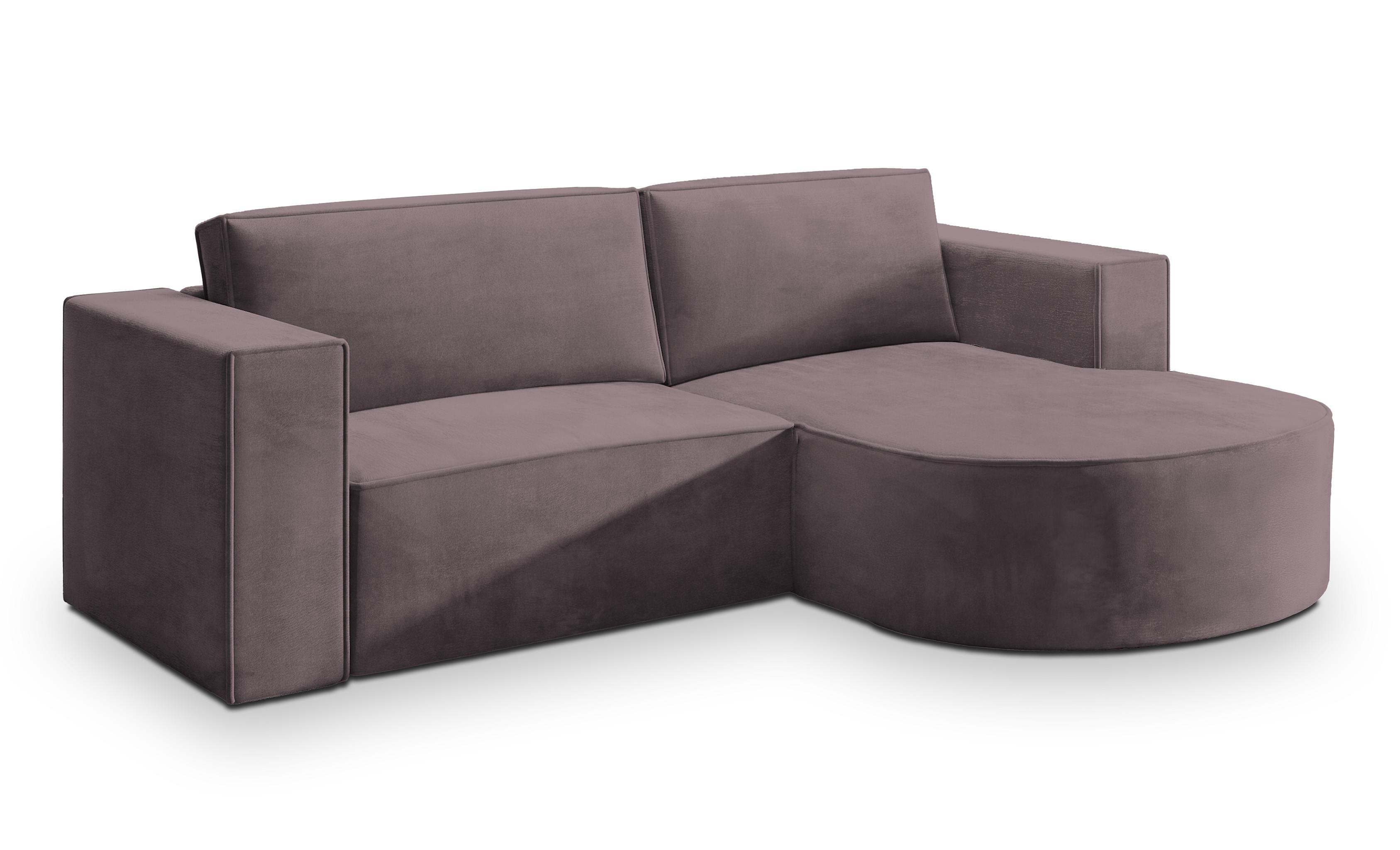 ECKSOFA SORELA M R-S Lila Velours-Stoff mit Schlaffunktion - Lila, Holz (263/174cm) - MASSENO