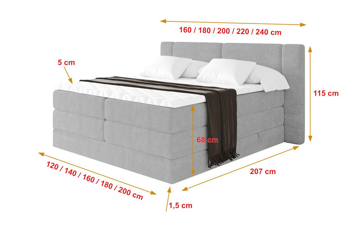 BOXSPRINGBETT mit Matratze H3/H4 - EVON KING - 180x200 cm Grau - Greige, Holzwerkstoff (180/200cm) - ALTDECOR