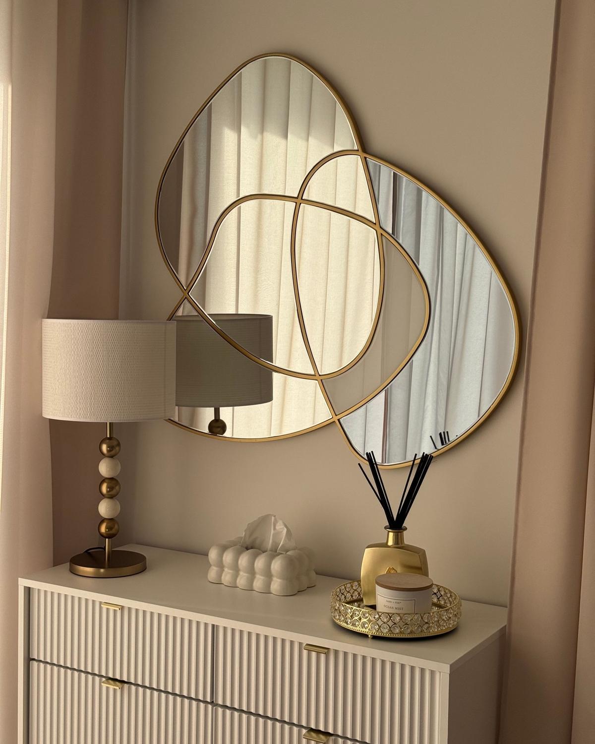 WANDSPIEGEL 99/89 cm Gold Tailly - Blau/Goldfarben, Glas (99/89/2cm) - Beliani