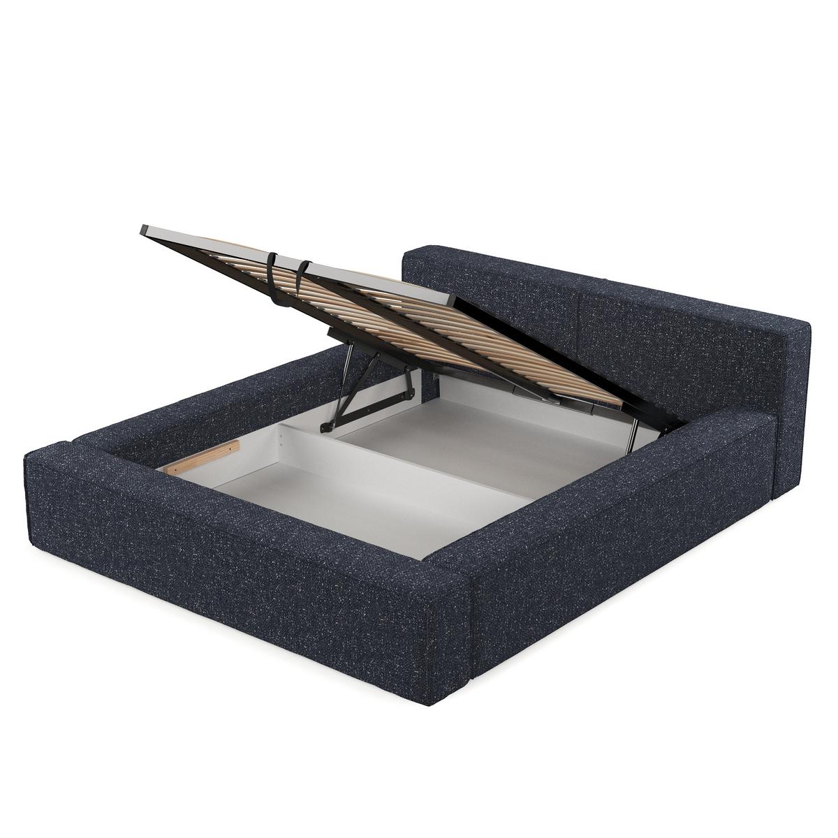 POLSTERBETT Casto mit Stauraum 180/200 cm Dunkelblau im Blur Stoff - Schwarz/Naturfarben, Holz/Holzwerkstoff (180/200cm) - AltaBeds
