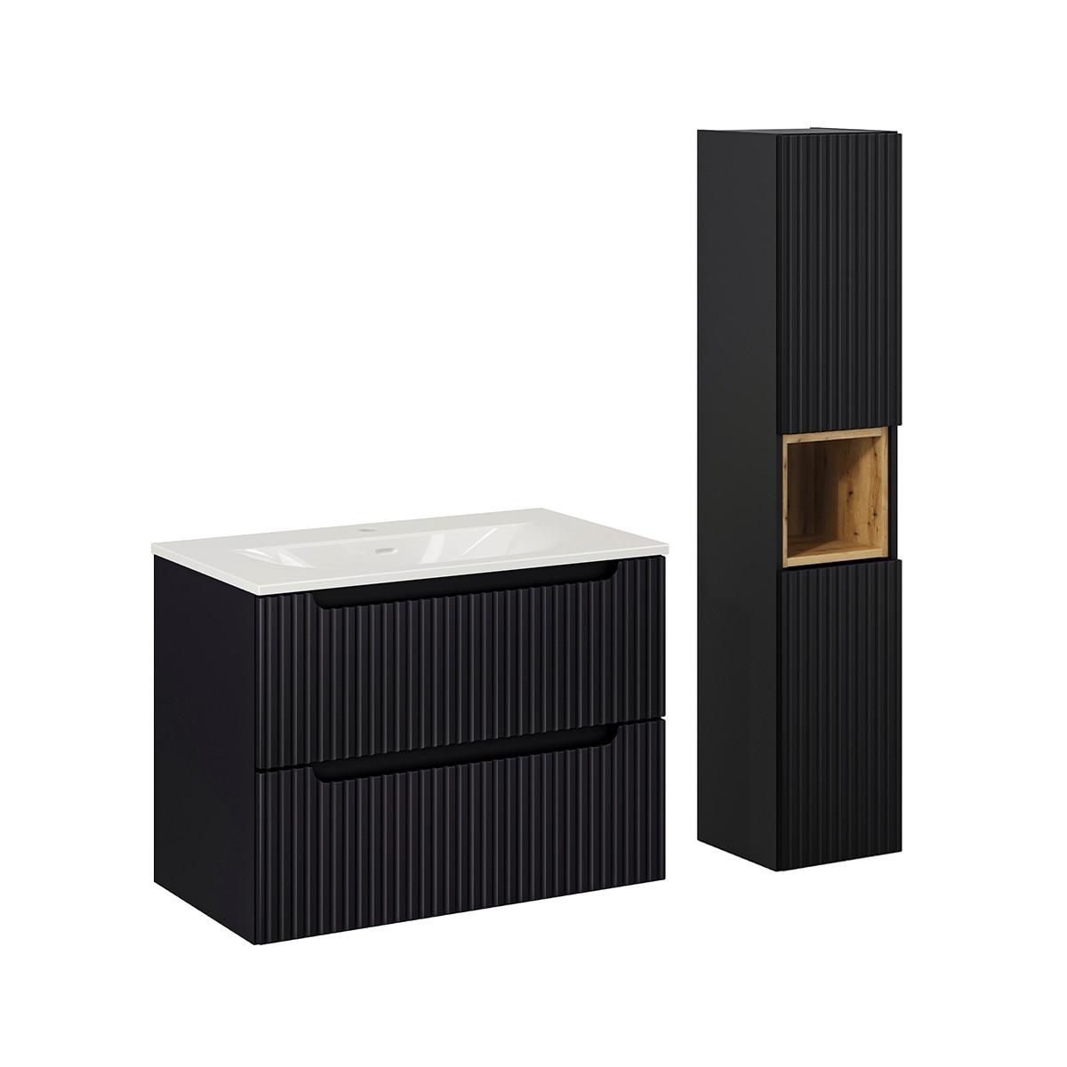 BADMÖBEL 80cm Riva 2er-Set Schwarz - Schwarz, Holzwerkstoff (80/57/40cm) - Petits-meubles