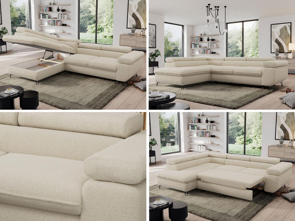 ECKSOFA PEDRO L Beige Boucle - Links Seite - Beige/Schwarz, Textil/Metall (208/273cm) - MKS