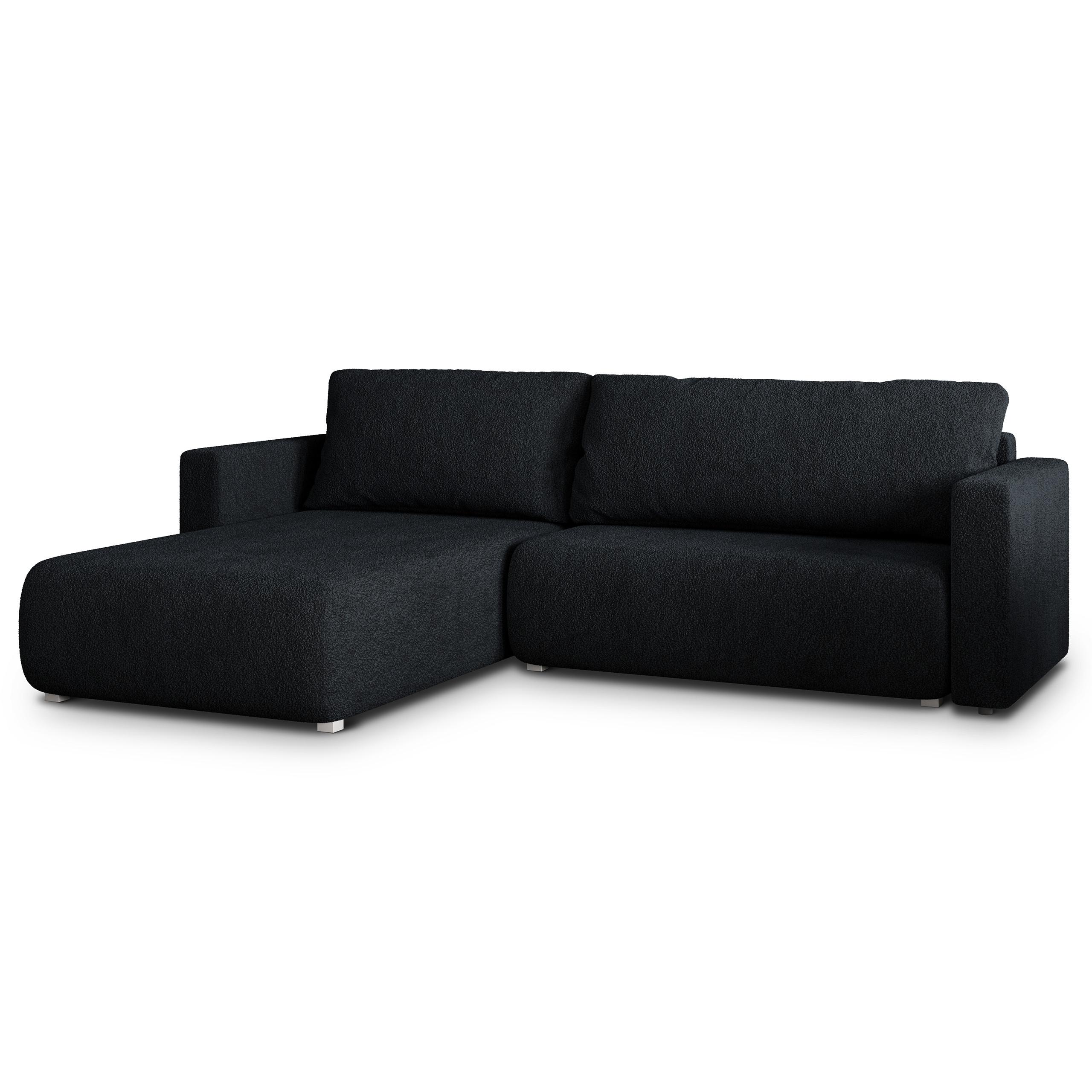 ECKSOFA TURIN N Schwarz Bucle-Stoff mit Schlaffunktion - Schwarz/Grau, Holz/Kunststoff (265/183cm) - MASSENO
