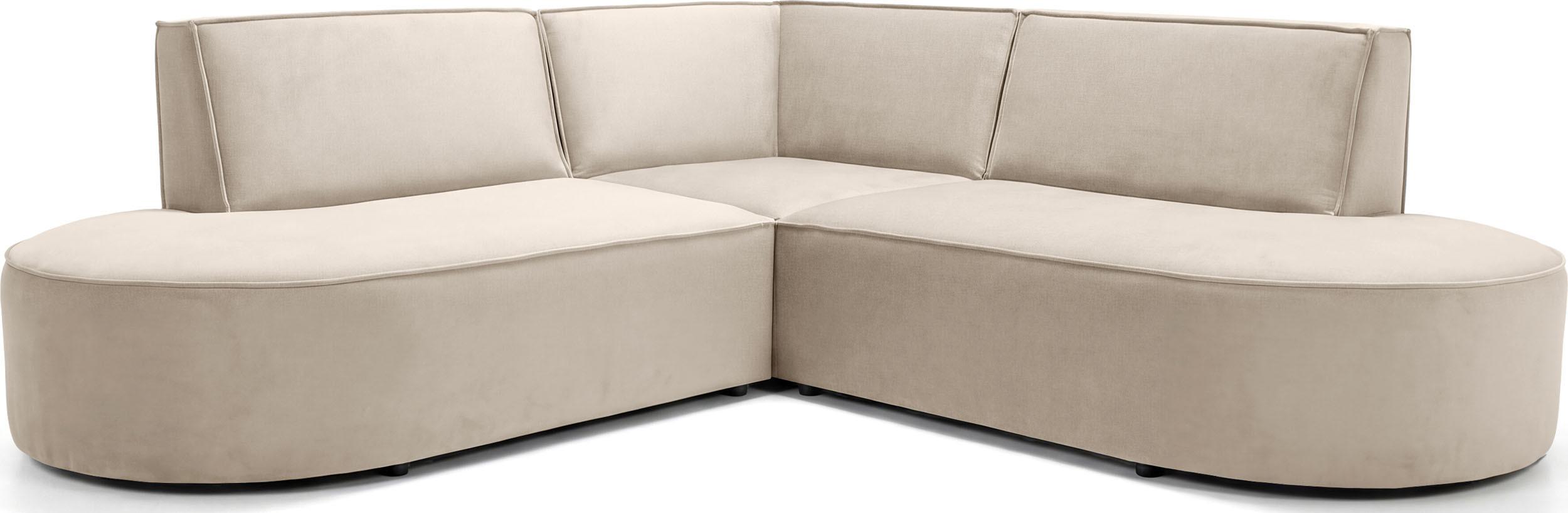 ECKSOFA Nora L-Form 3-Sitzer Universell, Samt, Beige 223/73/223 cm - Ecru/Schwarz, Kunststoff/Textil (223/223cm) - WFL GROUP