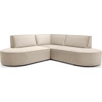 ECKSOFA Nora L-Form 3-Sitzer Universell, Samt, Beige 223/73/223 cm - Ecru/Schwarz, Kunststoff/Textil (223/223cm) - WFL GROUP