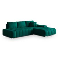 ECKSOFA ALESE R-S Grün Velours-Stoff mit Schlaffunktion - Silberfarben/Grün, Holz/Textil (265/185cm) - MASSENO