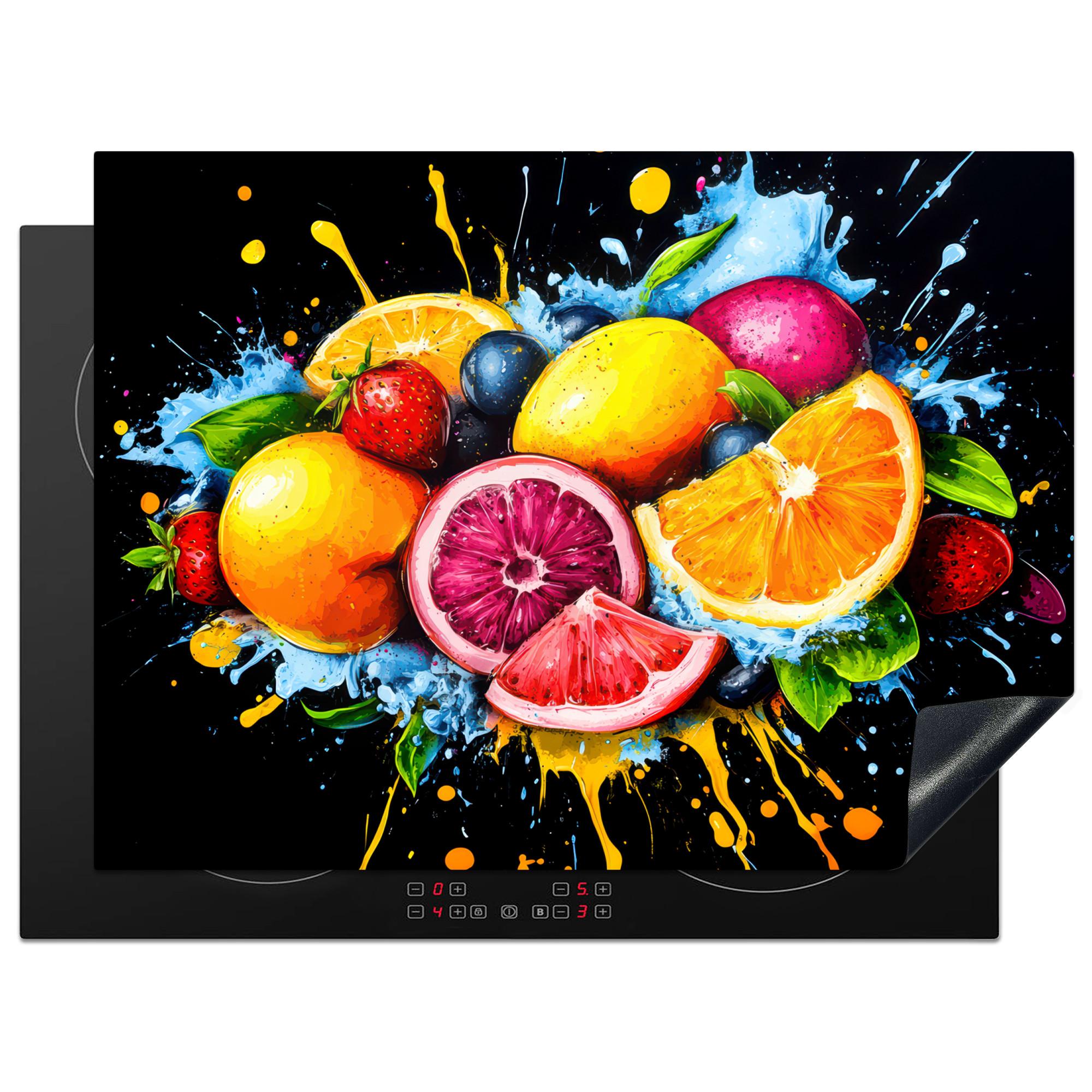 HERDABDECKPLATTE Obst - Graffiti - Bunt - Orange - Erdbeere - Abstrakt Induktionsmatte 71x52 cm - Orange, Kunststoff (71/52/0.2cm) - MuchoWow