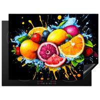 HERDABDECKPLATTE Obst - Graffiti - Bunt - Orange - Erdbeere - Abstrakt Induktionsmatte 71x52 cm - Orange, Kunststoff (71/52/0.2cm) - MuchoWow